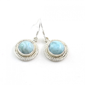 925 sterling silver blue Larimar round stone earrings